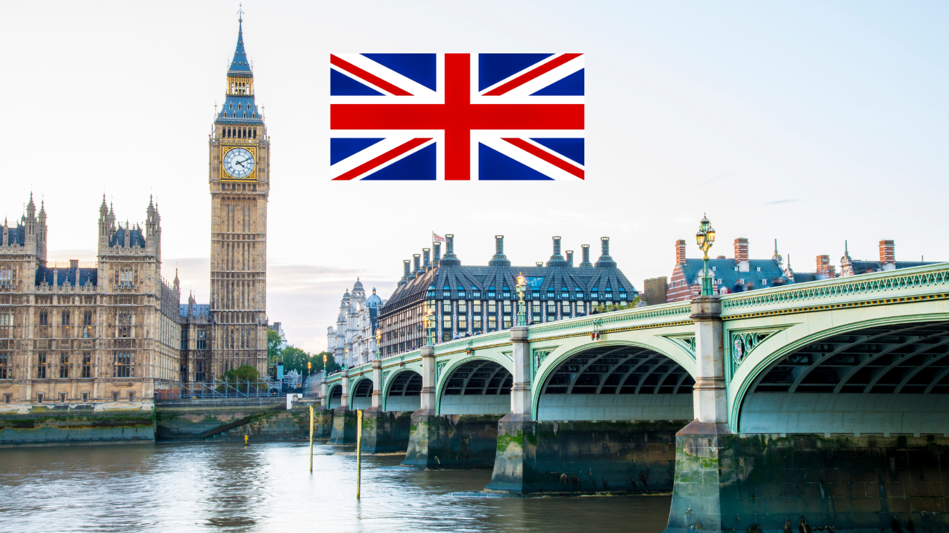 London Bridge with UK flag